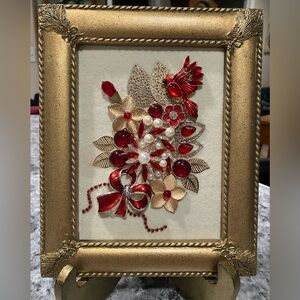JEWELRY ART COLLAGE IN RED/GOLD. OOAK GIFT 💝 IDEA. GREAT HOME DECOR  UNIQUE